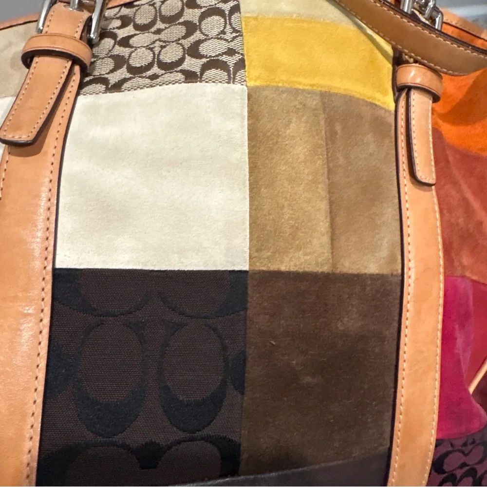 💎VINTAGE RARE Coach Patchwork Tote in Multi-Tone Suede and Leather EUC - Picture 12 of 14